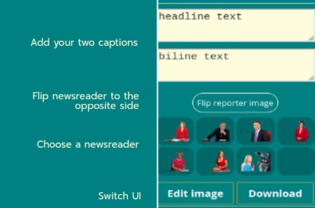 News flash meme maker text user interface showing how to add and flip newsreader
